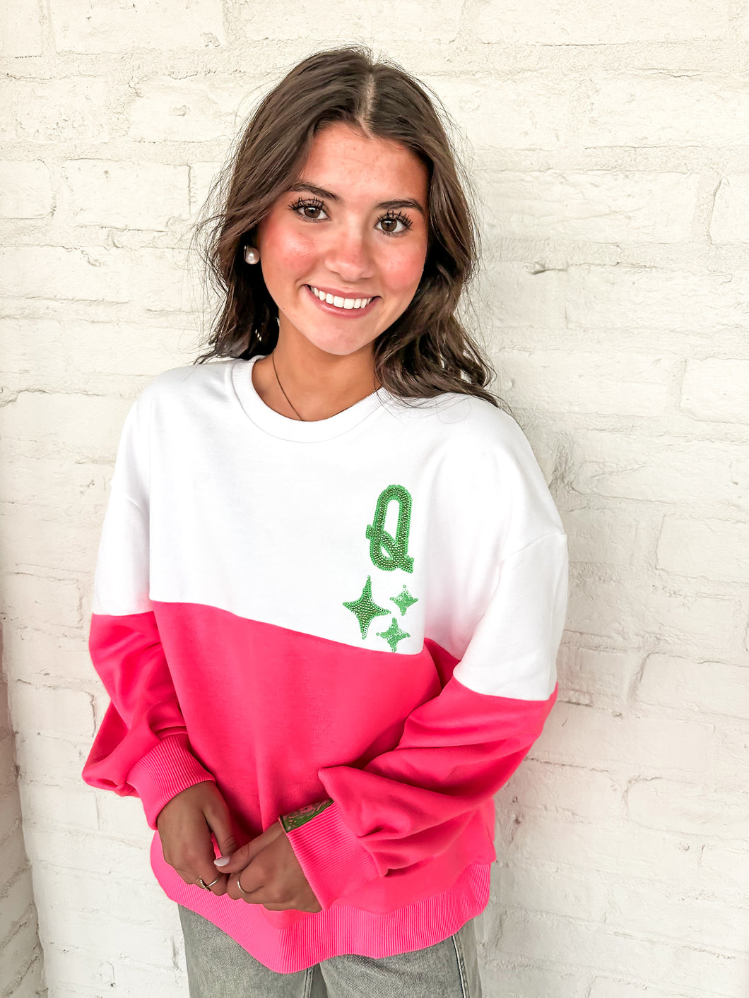 Queen Of Sparkles Colorblock QOS Logo Sweatshirt