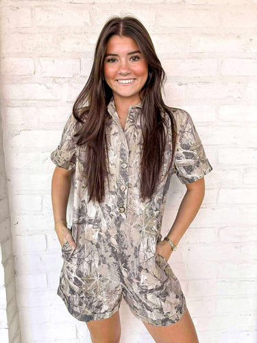 Tune In Camo Denim Romper