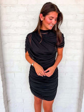 Load image into Gallery viewer, The Asymmetrical Cape Black Dress
