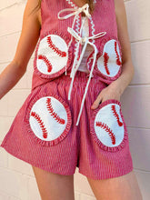 Load image into Gallery viewer, Queen Of Sparkles Red &amp; White Striped Baseball Cotton Short
