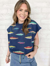 Load image into Gallery viewer, Queen Of Sparkles Navy Multi Fish Tie Tank