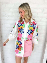 Load image into Gallery viewer, Queen Of Sparkles White Multi Flower Button Up Collar Cotton Dress