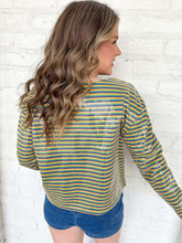 Load image into Gallery viewer, Mardi Gras Color Pin Stripe Clear Sequins Knit Top