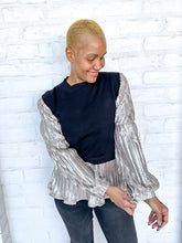 Load image into Gallery viewer, THML Metallic Vibes Black Top