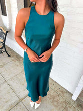 Load image into Gallery viewer, Golden Wishes Dark Teal Satin Dress