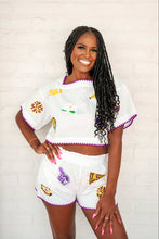 Load image into Gallery viewer, Queen Of Sparkles LSU Mini Embroidered Edge Cotton Shorts