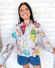 Load image into Gallery viewer, Queen Of Sparkles Striped Sea Shell Button Up Top