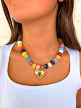 Load image into Gallery viewer, Large Heart Multi Hot Pink Bead Necklace