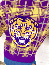 Load image into Gallery viewer, Queen Of Sparkles LSU Plaid Mascot Sweater