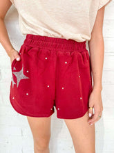 Load image into Gallery viewer, Queen Of Sparkles Maroon &amp; Grey QOS Card Shorts