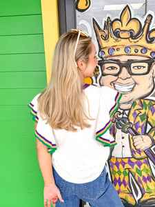 Festive For Mardi Gras Ruffle Top