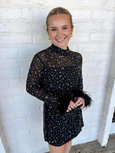 Load image into Gallery viewer, Queen Of Sparkles Black Feather Multi Rhinestone Sequin Romper