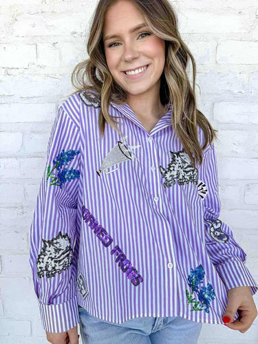 Queen Of Sparkles TCU Mini Icon Striped Button Down