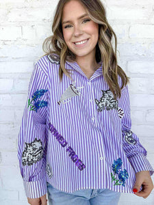 Queen Of Sparkles TCU Mini Icon Striped Button Down