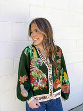 Load image into Gallery viewer, Queen Of Sparkles Dark Green Thanksgiving Button Cardigan