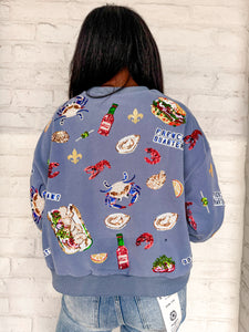 Queen Of Sparkles Blue Louisiana Food Sweater