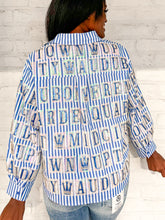 Load image into Gallery viewer, Queen Of Sparkles Blue &amp; White Nola Stripe Tiles Top