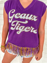 Load image into Gallery viewer, Queen Of Sparkles LSU Geaux Tigers Feather Bottom Tank Sweater