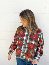 Load image into Gallery viewer, Queen Of Sparkles Red,Green, &amp; White Plaid Poinsettia Button Up Top