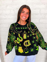 Load image into Gallery viewer, Queen Of Sparkles Black &amp; Green Halloween Queen Icon Sweatshirt