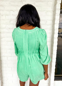 Stay Awhile Green Long Sleeve Romper