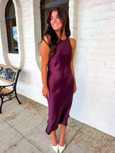 Load image into Gallery viewer, Golden Wishes Dark Cherry Satin Dress