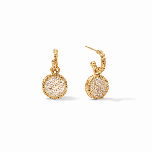 Julie Vos Fleur De Lis Hoop & Charm Earring, Gold earrings with circular designs,