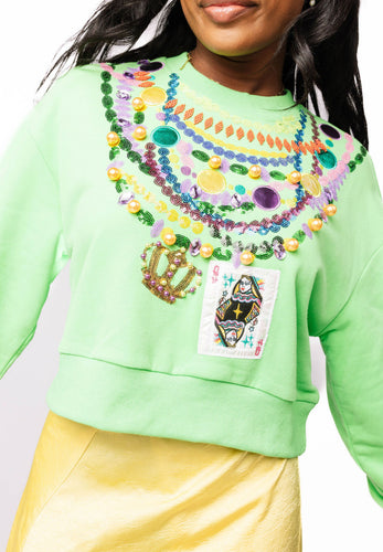 Queen Of Sparkles Bright Green Mardi Gras Beads Sweatshirt