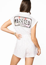 Load image into Gallery viewer, Queen Of Sparkles White Rhinestone 'Just Married' Romper