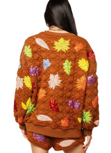 Load image into Gallery viewer, Queen Of Sparkles Brown Multi Leaf Quilted Card Sweatshirt