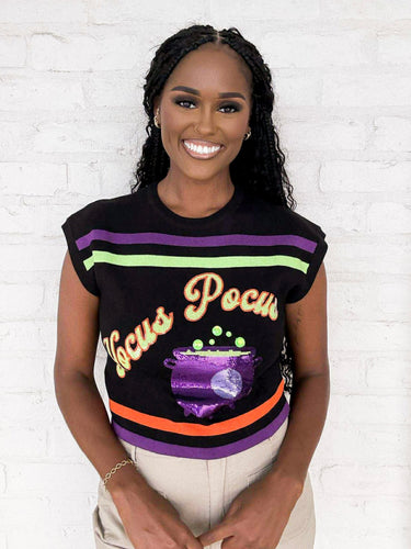 Queen Of Sparkles Hocus Pocus Black Sweater Top
