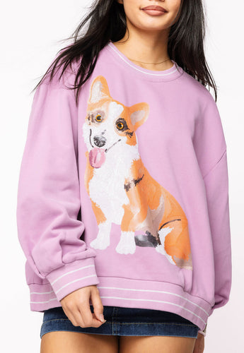 Queen Of Sparkles Light Purple Corgi Sweatshirt