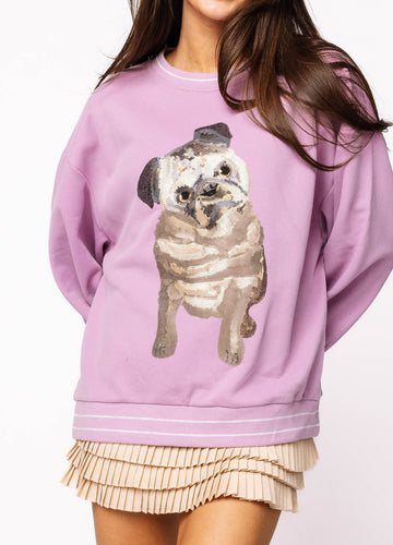 Queen Of Sparkles Light Purple Pug Sweatshirt