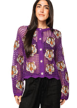 Load image into Gallery viewer, Queen Of Sparkles Purple Crochet Tiger Head Sweater