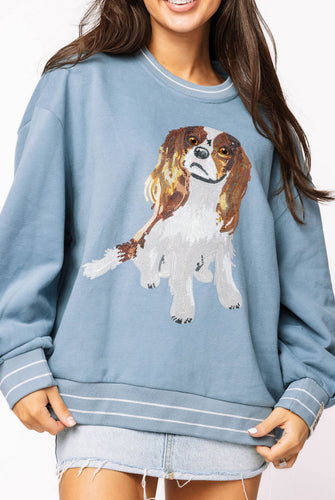 Queen Of Sparkles Dusty Blue King Charles Spaniel Sweatshirt