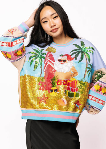 Queen Of Sparkles Multi Vintage Vacation Santa Sweatshirt