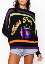 Load image into Gallery viewer, Queen of Sparkles Hocus Pocus Sweater - Black Halloween Knit Top with Sequin cauldron 