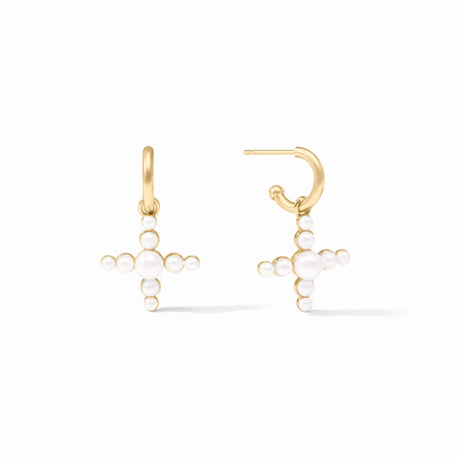 Gold earrings with pearl-like beads, gold and pearl cross earrings