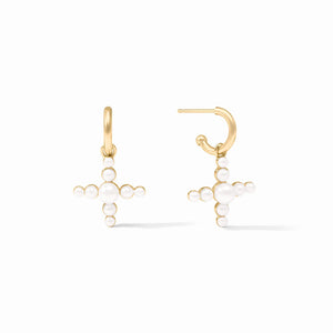 Gold earrings with pearl-like beads, gold and pearl cross earrings