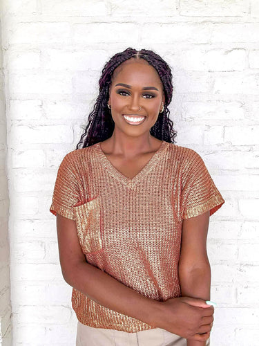 Vibes Are High Mocha Gold Metallic Top
