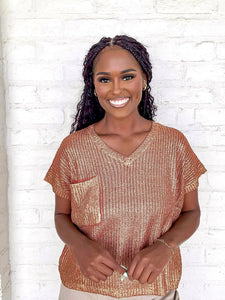 Vibes Are High Mocha Gold Metallic Top