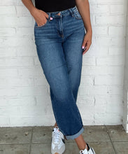 Load image into Gallery viewer, Bring The Joys Dark High Rise Crop Barrel Jeans