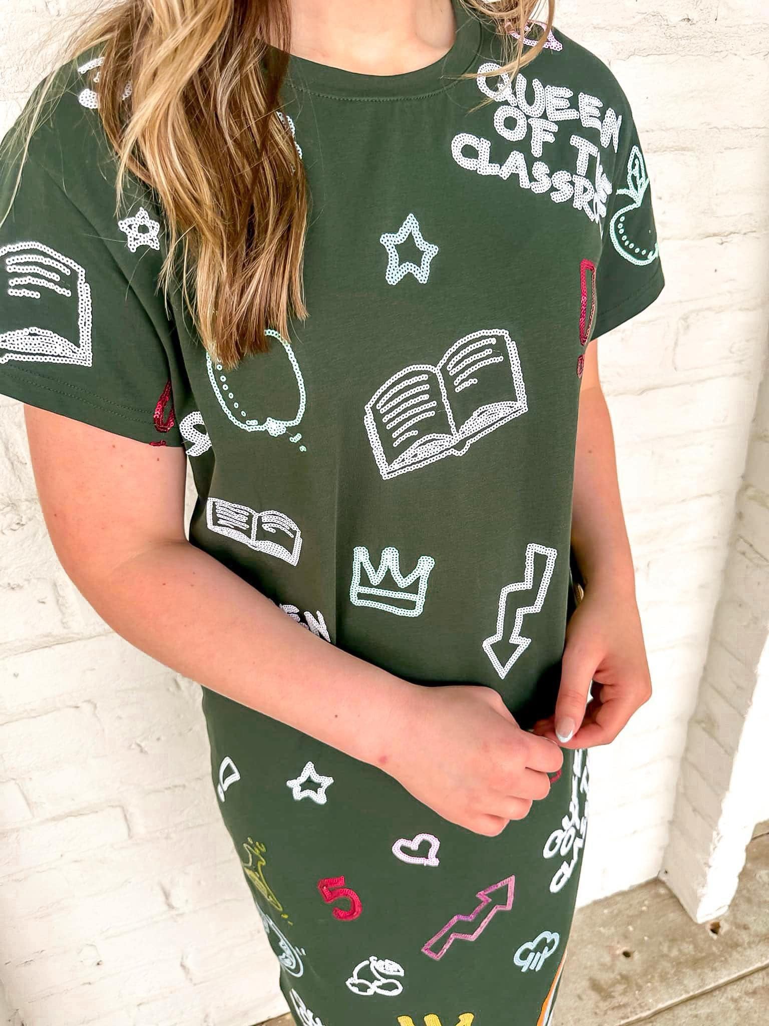 Queen of Sparkles Green Queen of the Classroom Midi Tee Dress XS Queen of Sparkles Green Queen of the Classroom Midi Tee Dress XS