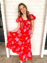 Load image into Gallery viewer, THML Tropical Dance Red Midi Dress