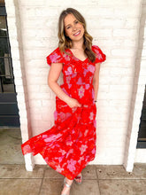 Load image into Gallery viewer, THML Tropical Dance Red Midi Dress