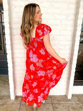 Load image into Gallery viewer, THML Tropical Dance Red Midi Dress