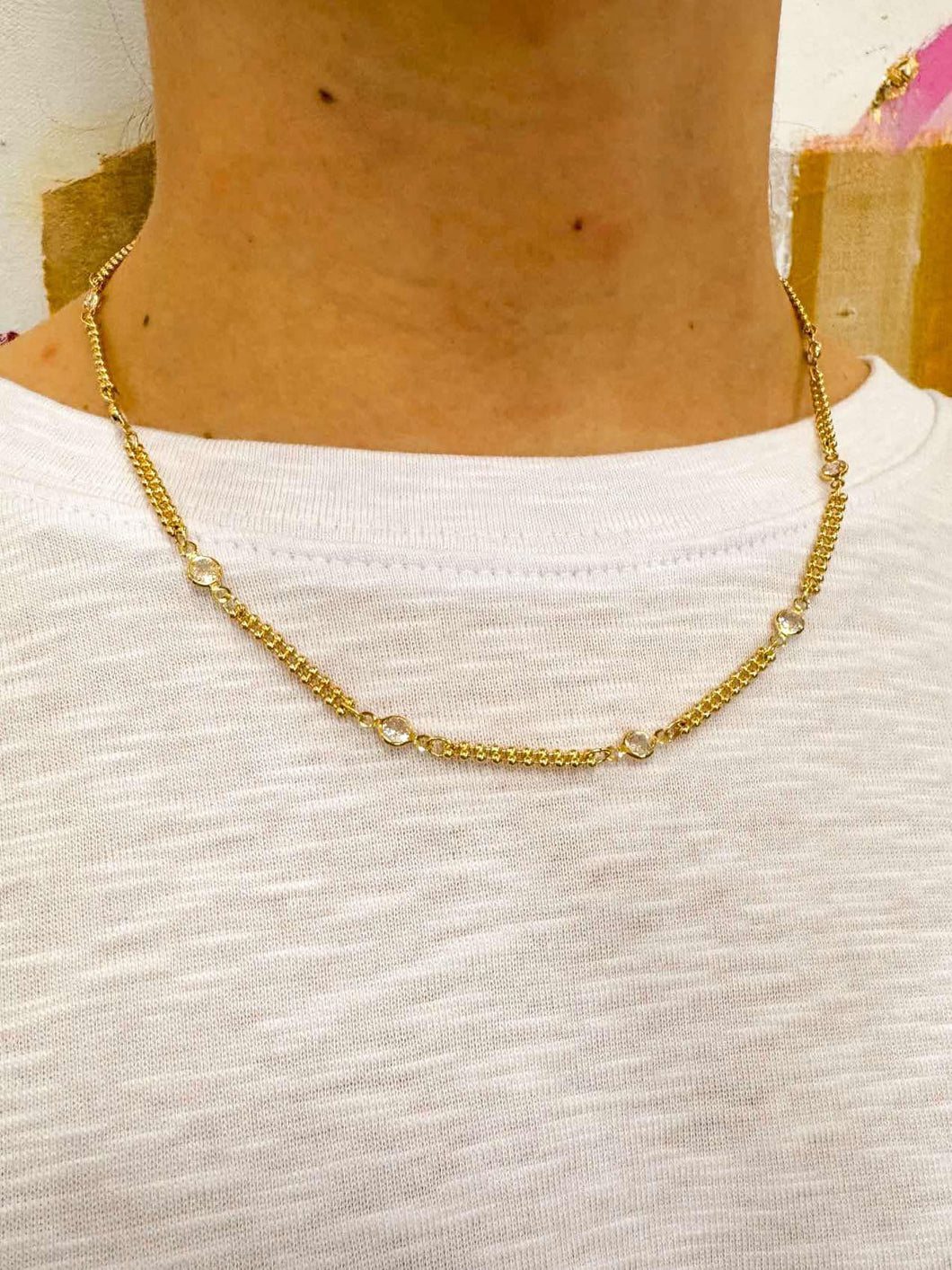 Gold Beaded Chain With Accents Necklace