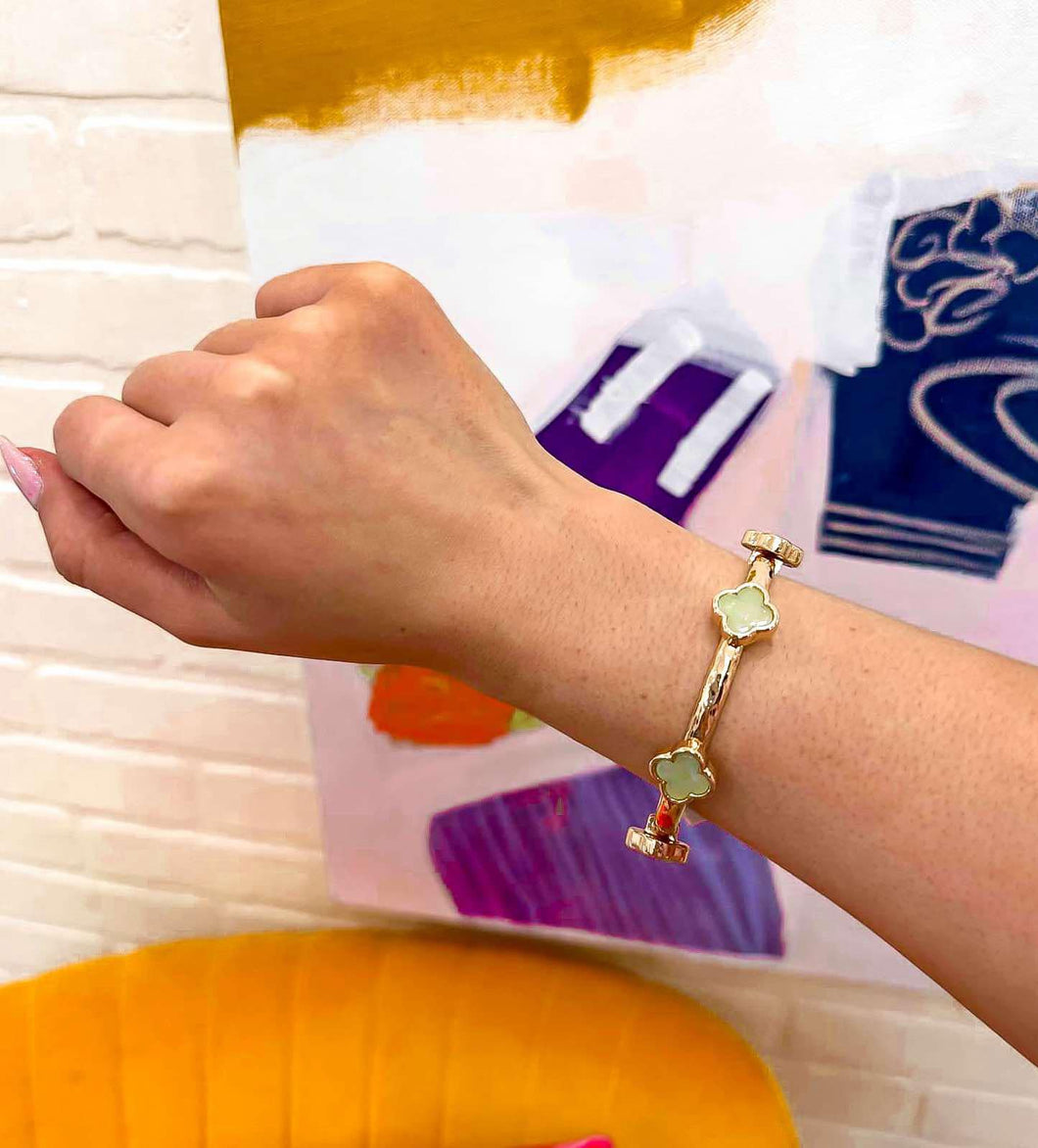 Gold With Mint Stone Clover Bracelet