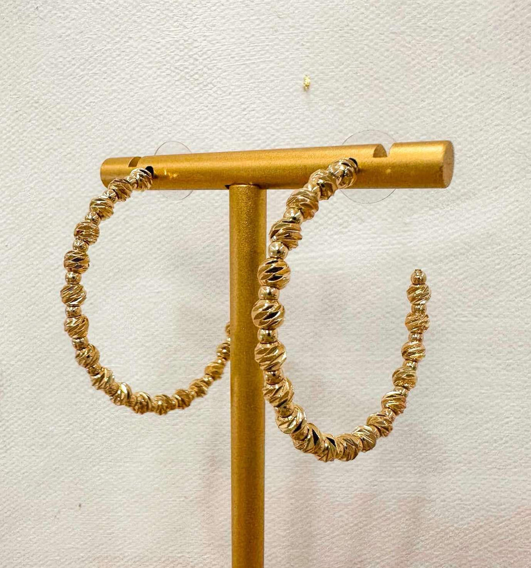 Twisted Big Gold Bead Hoop Earring