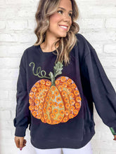 Load image into Gallery viewer, Queen Of Sparkles Black And Orange Pumpkin Flower Sweatshirt